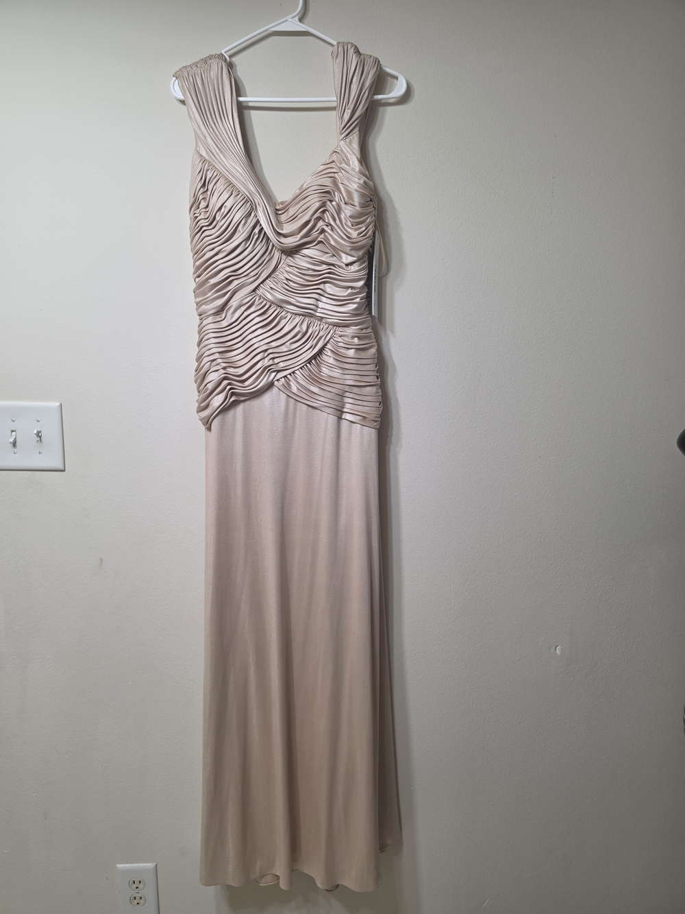Jovani Blush Ruched Cowl Neck Maxi Dress